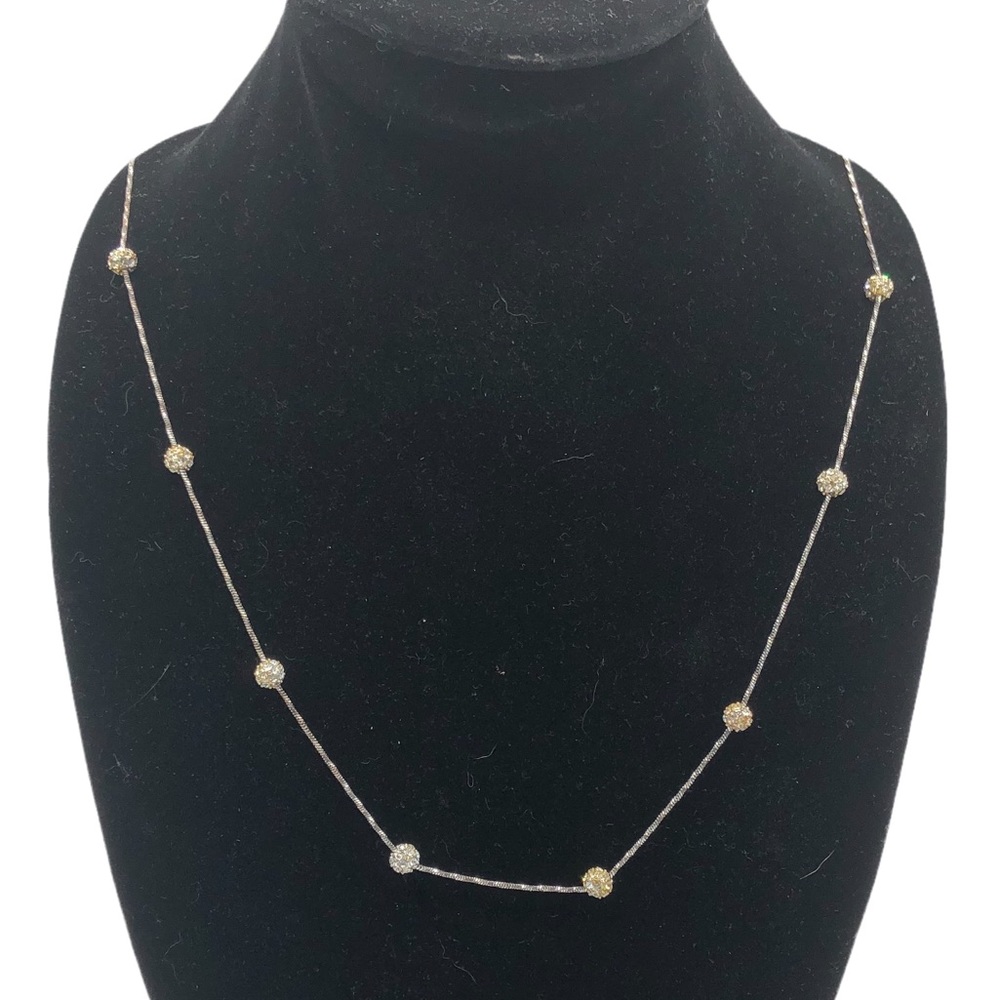 Etienne Aigner Necklace Vintage Silver Tone Gold Rhinestones Balls Long Length - Picture 1 of 4